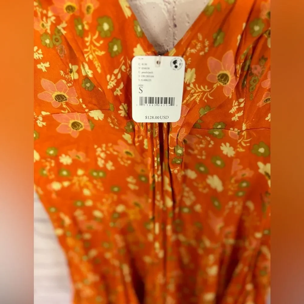 NWT Free People It Takes Two Peach Combo Orange Ditsy Boho Minidress Size Small